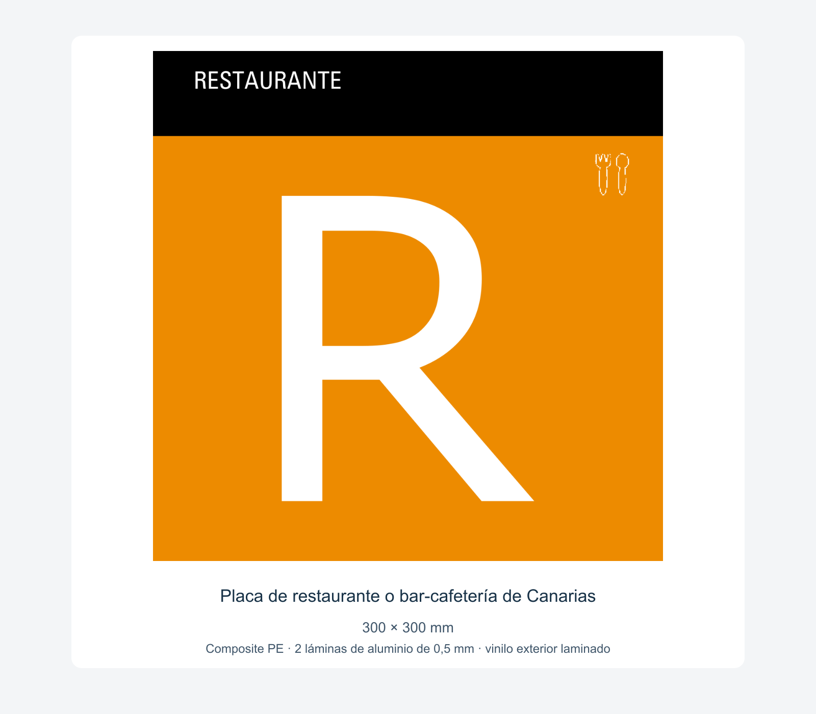 Ejemplo de placa de restaurante o bar-cafetería de canarias instalada