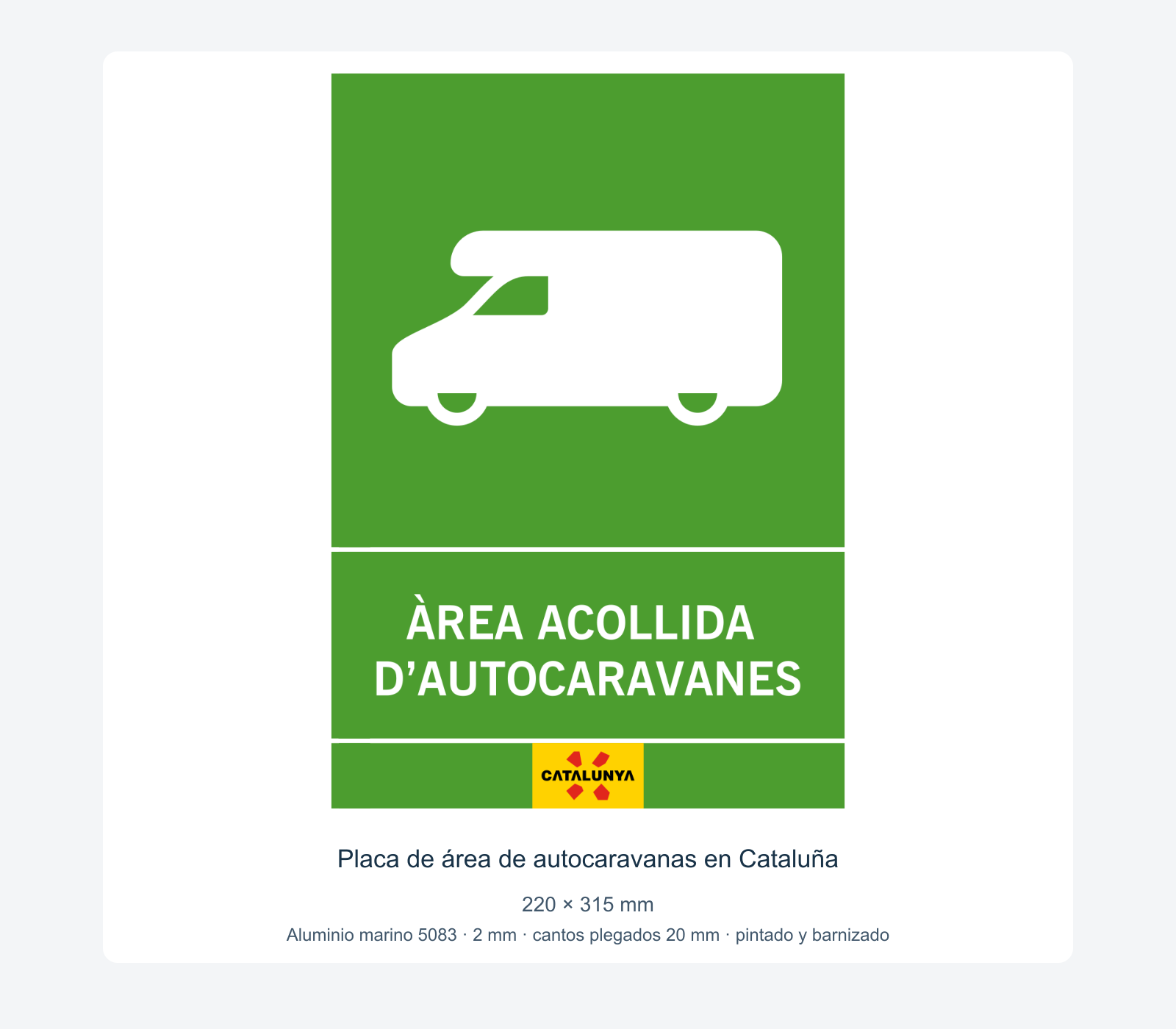 Ejemplo de placa de área de autocaravanas en cataluña instalada