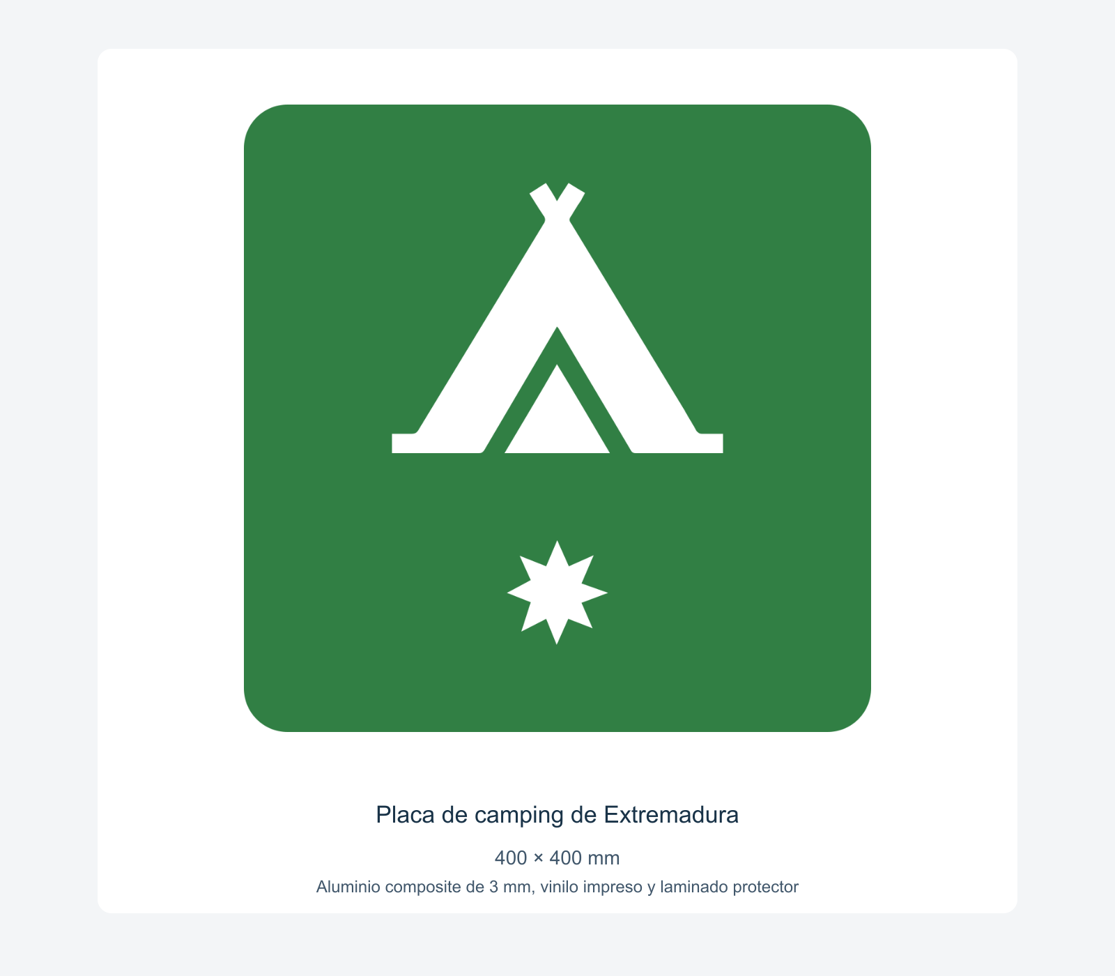 Ejemplo de placa de camping de extremadura instalada