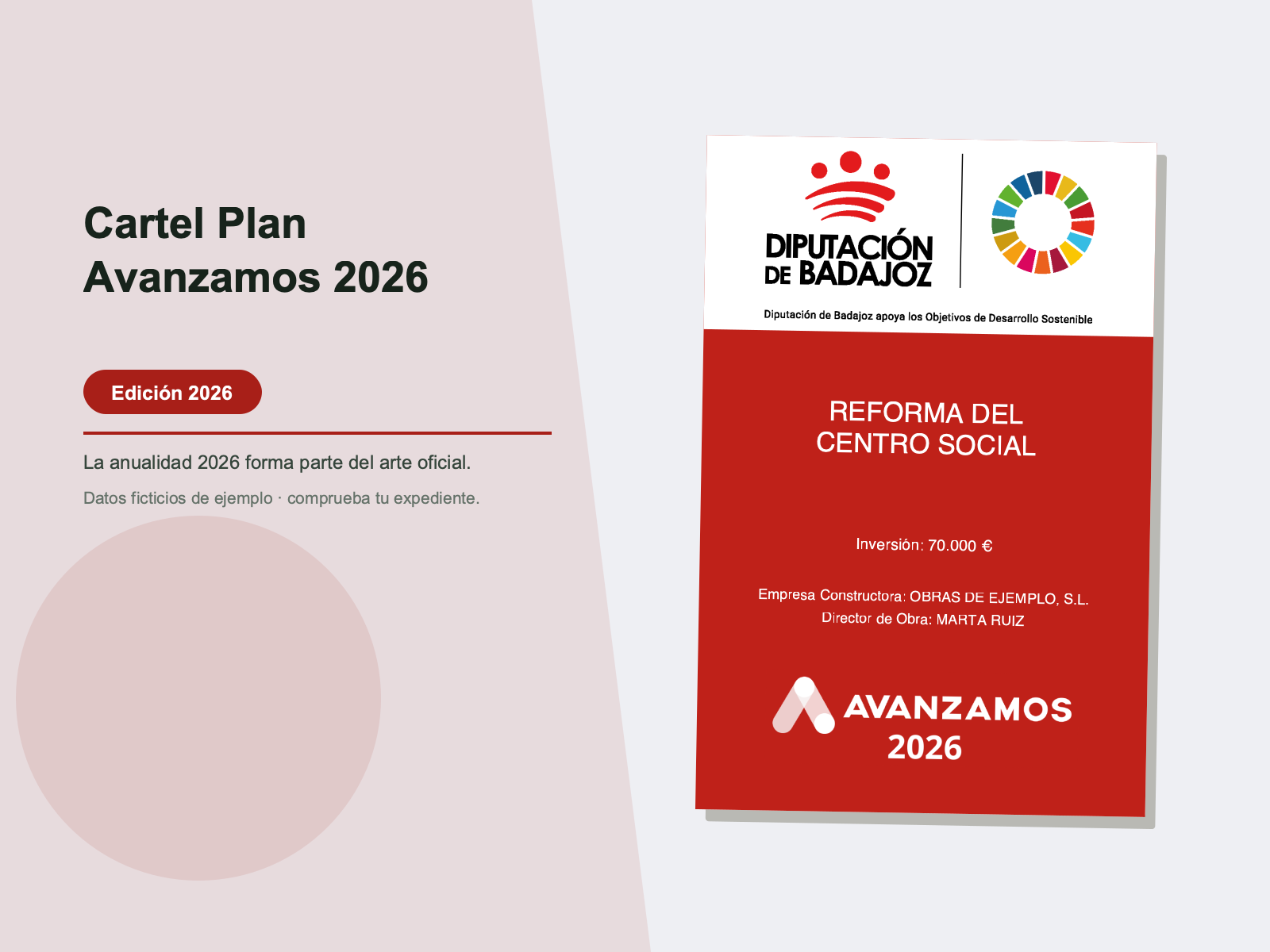 Ejemplo contextual de Cartel Plan Avanzamos 2026 · Diputación de Badajoz