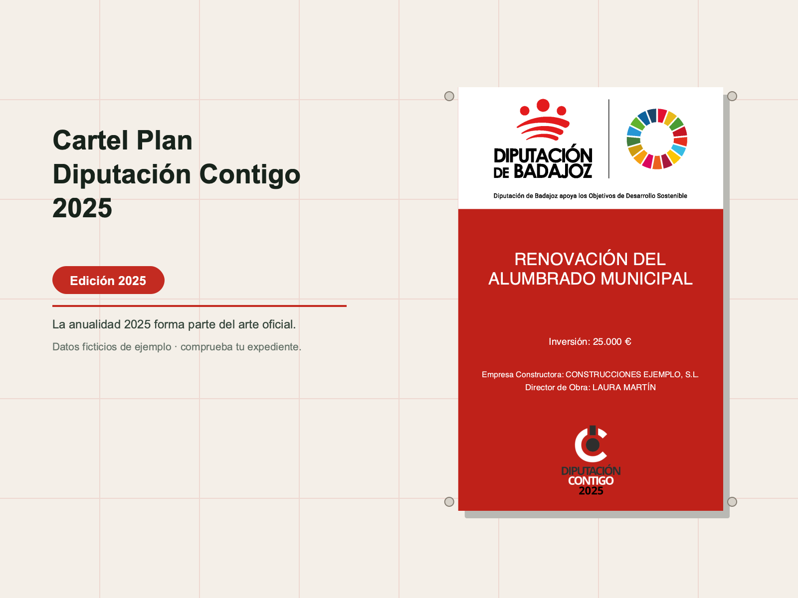 Ejemplo contextual de Cartel Plan Diputación Contigo 2025 · Diputación de Badajoz