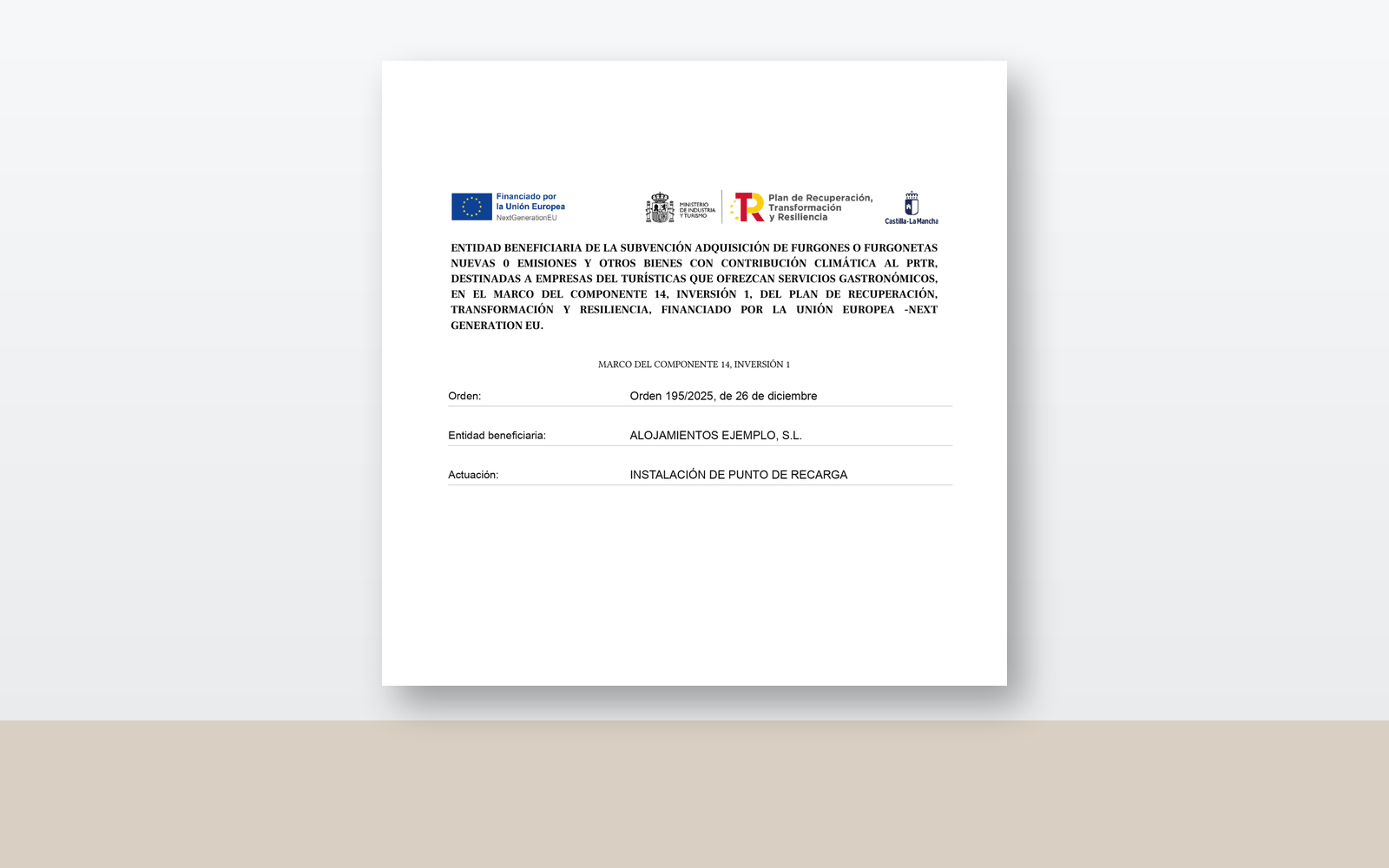 Ejemplo contextual de Cartel MRR para turismo cero emisiones 2026