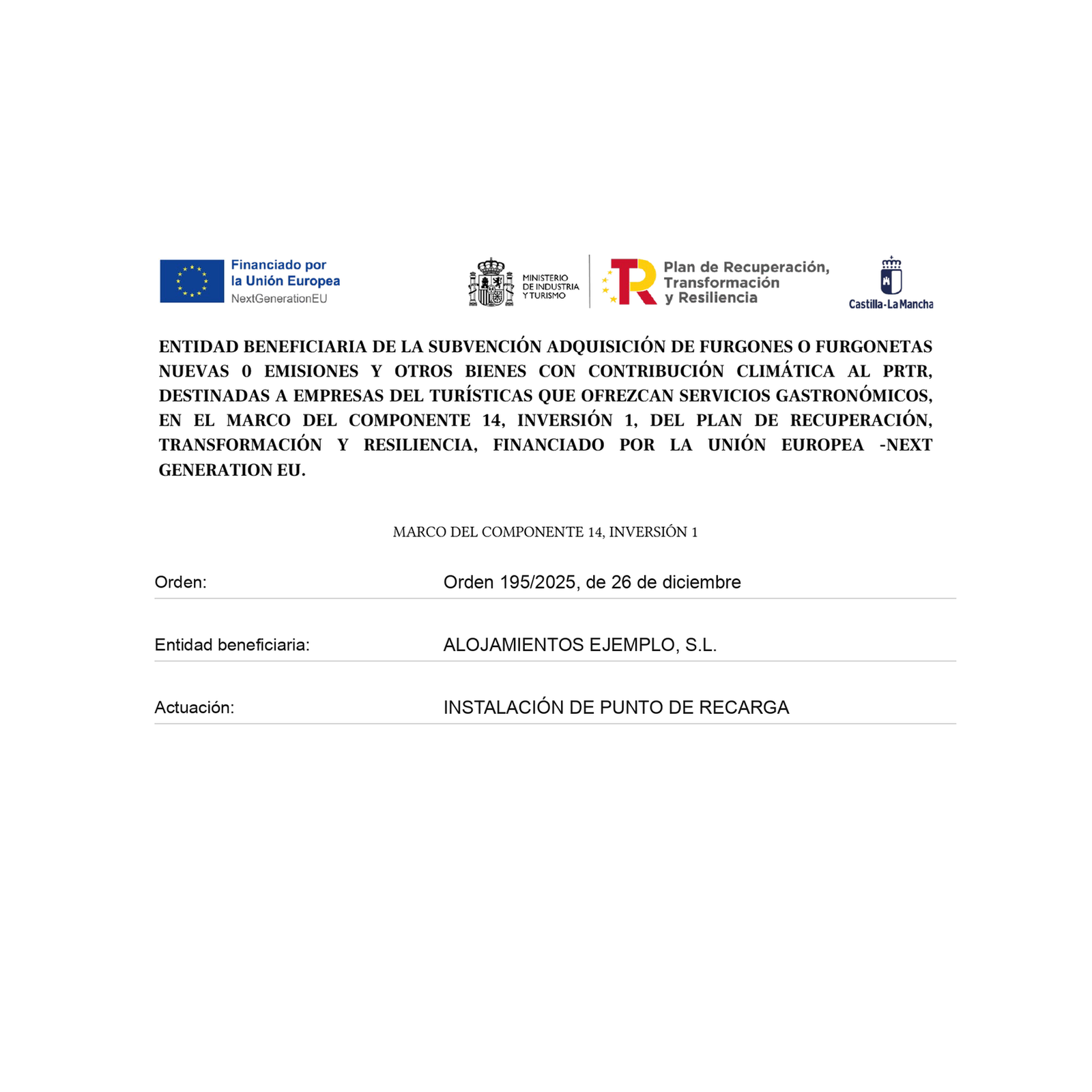 Cartel MRR para turismo cero emisiones 2026
